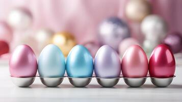 AI generated easter allusive background with multicolored eggs space for text photo