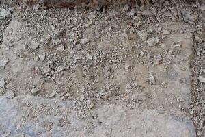 a close up of a dirt wall with some rocks photo