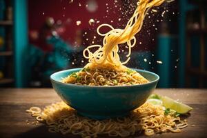 AI generated Fresh noodles and vegetables stir fry healthy food. Generative ai photo