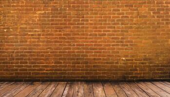 Wood floor and red brick wall background photo