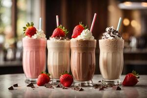 AI generated Discover the Ultimate Trio Irresistible Milkshakes in Small, Medium  Large Generative AI photo