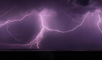 night shooting of a thunderstorm over the sea, photography of lightning photo