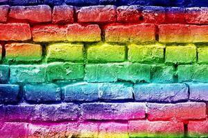 Abstract rainbow colors brick wall background view photo