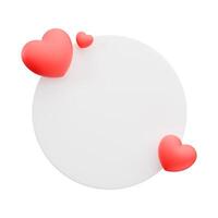 a space in the shape of a circle with hearts around it, circular frame with hearts around it, 3d render photo