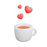 taza de café con corazones, concepto de amor de café, dibujos animados café taza, 3d hacer foto
