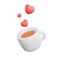 cup of coffee with hearts, concept of love of coffee, cartoon coffee cup, 3d render photo