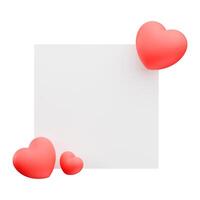 un espacio en el forma de un cuadrado con corazones alrededor él, cuadrado marco con corazones alrededor él, 3d hacer foto