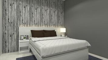 Minimalist Bedroom Design with Industrial Wallpaper, 3D Illustration photo