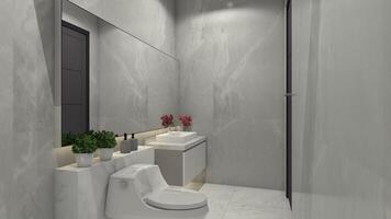 Modern Master Bathroom Design with Minimalist Washbasin Cabinet, 3D Illustration photo