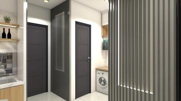 Minimalist Slat Wall Panel Ideas for Room Partition, 3D Illustration photo