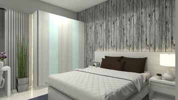 minimalista dormitorio diseño, 3d ilustración foto