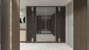 Rustic Clothes Wardrobe Design with Wooden and Mirror Cabinet Door photo