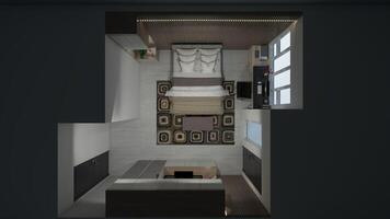 Top View Layout Minimalist Bedroom Design, 3D Illustration photo