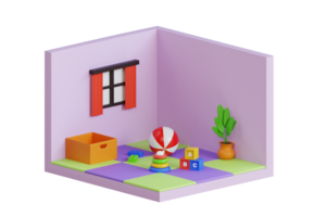 Kids Playroom 3D Illustration. Kindergarten playroom for children. 3D Illustration png