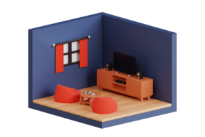 Family room 3d illustration. 3D isometric family room png