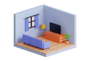 Living room 3d illustration. 3D isometric living room png