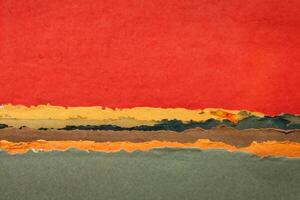 red sunset abstract landscape created with handmade Indian paper photo