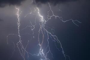 lightnings and thunder bold strike at summer storm photo