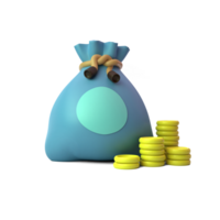 3D Money Bag and coins, Online payment, Business and finance concept.Money bag with gold coins. Financial services. Return on investment. Fast cash loans. Easy credit or fast payment. 3d rendering png