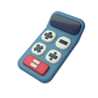 3d calculator icon rendering illustration. Financial management, business money budget and income. Mathematical calculating device isolated in blue color. Revenue accounting. 3d render illustration png