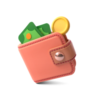 3D Money and Wallet. Gold Coins and Dollar Bills. 3d Render of Money in a wallet. Growth, Income, Savings, Investment or Wealth. Business Success. 3d rendering illustration png