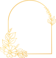 Golden arch floral frame with hand drawn leaves simple and minimalist frame design png