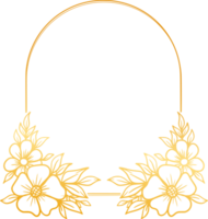 dorado arco floral marco con mano dibujado hojas sencillo y minimalista marco diseño png