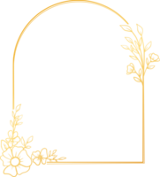 Golden arch floral frame with hand drawn leaves simple and minimalist frame design png