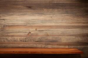 Wooden shelf and wood background of wall texture. Brown book shelf at wall background photo