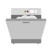 Kitchen dishwasher loaded with clean dishes. Modern home appliance dishwasher with digital display interface. Interior element of the kitchen. png