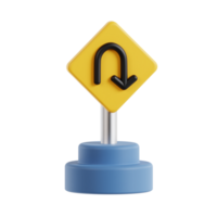 3d u turn icon illustration, transparent background, navigation and map 3d set png