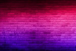 Neon light on brick walls that are not plastered background and texture. Lighting effect red and blue neon background of empty brick basement wall. photo