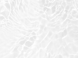 Defocus blurred transparent white colored clear calm water surface texture with splashes and bubbles. Trendy abstract nature background. Water waves in sunlight with copy space. White water shine photo