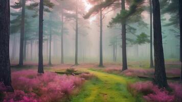 ai gegenereerd een Woud met bomen en gras video