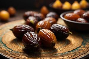 AI generated Ramadan concept Close-up of dates fruit with beautiful natural seen photo