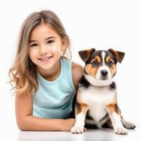 AI generated a handsome young girl with cute dog isolated on white background photo