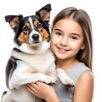 AI generated a handsome young girl with cute dog isolated on white background photo