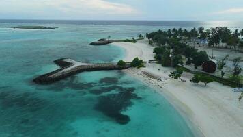 aereo Visualizza di il mafushi su kaafu atollo. Paradiso isola con chiaro oceano e Paradiso spiagge, Maldive video