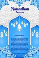 Elegant glamour background and poster Ramadan Kareem with gradient style and realistic icon vector