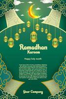 Elegant glamour background and poster Ramadan Kareem with gradient style and realistic icon vector