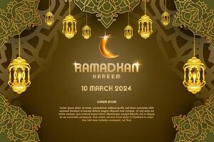 elegante glamour antecedentes y póster Ramadán kareem con degradado estilo y realista icono vector