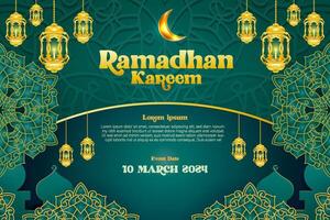 elegante glamour antecedentes y póster Ramadán kareem con degradado estilo y realista icono vector