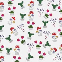 Illustration set of flowers in pots, seamless pattern. vector