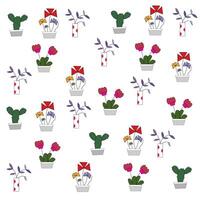 Illustration set of flowers in pots, seamless pattern. vector