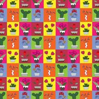 Illustration set of flowers in pots, seamless pattern. vector