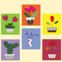 Drawing of flowers and trees in pots vector