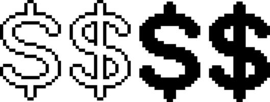 pixel art usd sign set vector