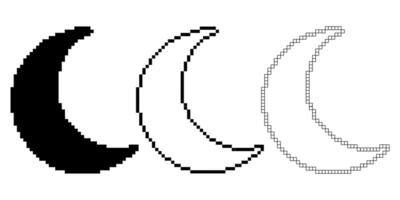 pixel art Crescent moon icon set vector