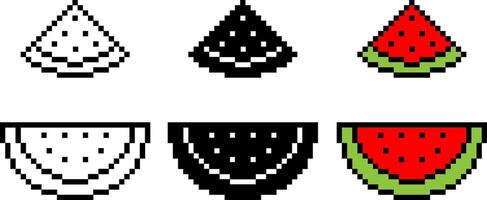 pixel art watermelon fruit icon set vector