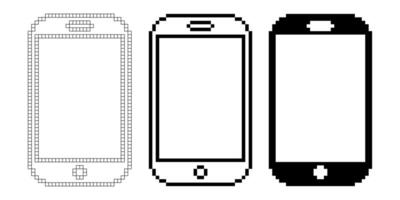 pixel art smartphone icon set isolated on white background vector